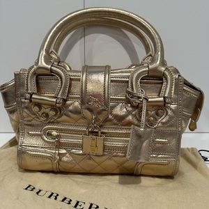Burberry Manor Bag in Gold Metallic Leather. 100% Authentic